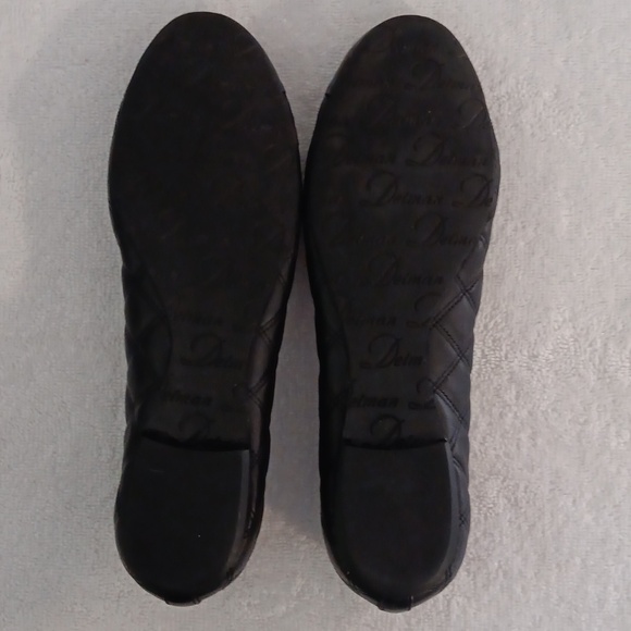 Delman ballet flats black quilt pattern w/ lace bow ties on shiny toe size 7-7.5 - Picture 9 of 11